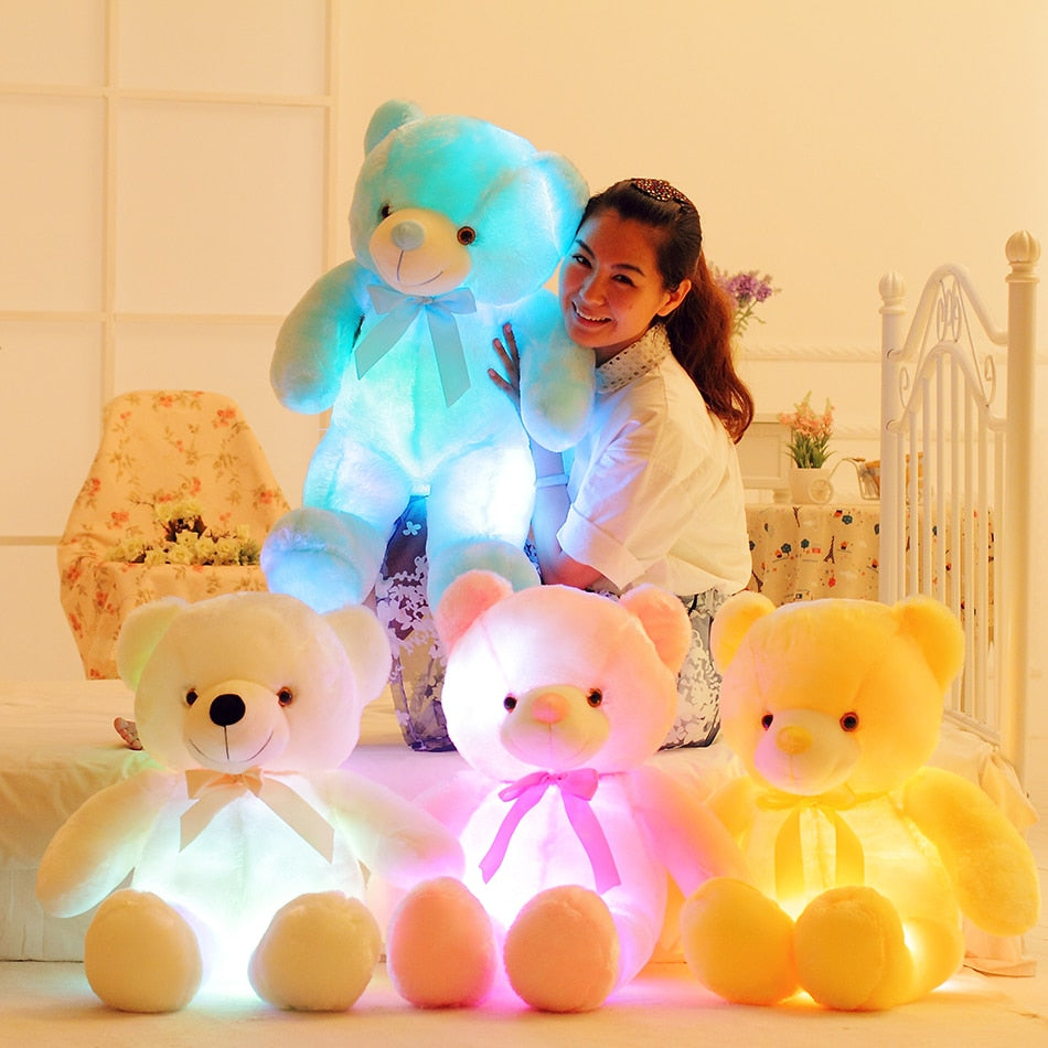 50cm Creative Light Up LED Teddy Bear Stuffed Animals Plush Toy Colorful Glowing   Christmas Gift for Kids Pillow